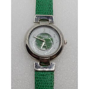 Emerald Lucky Green Mother of Pearl MOP Dial Silver Tone Round Circle Case Watch